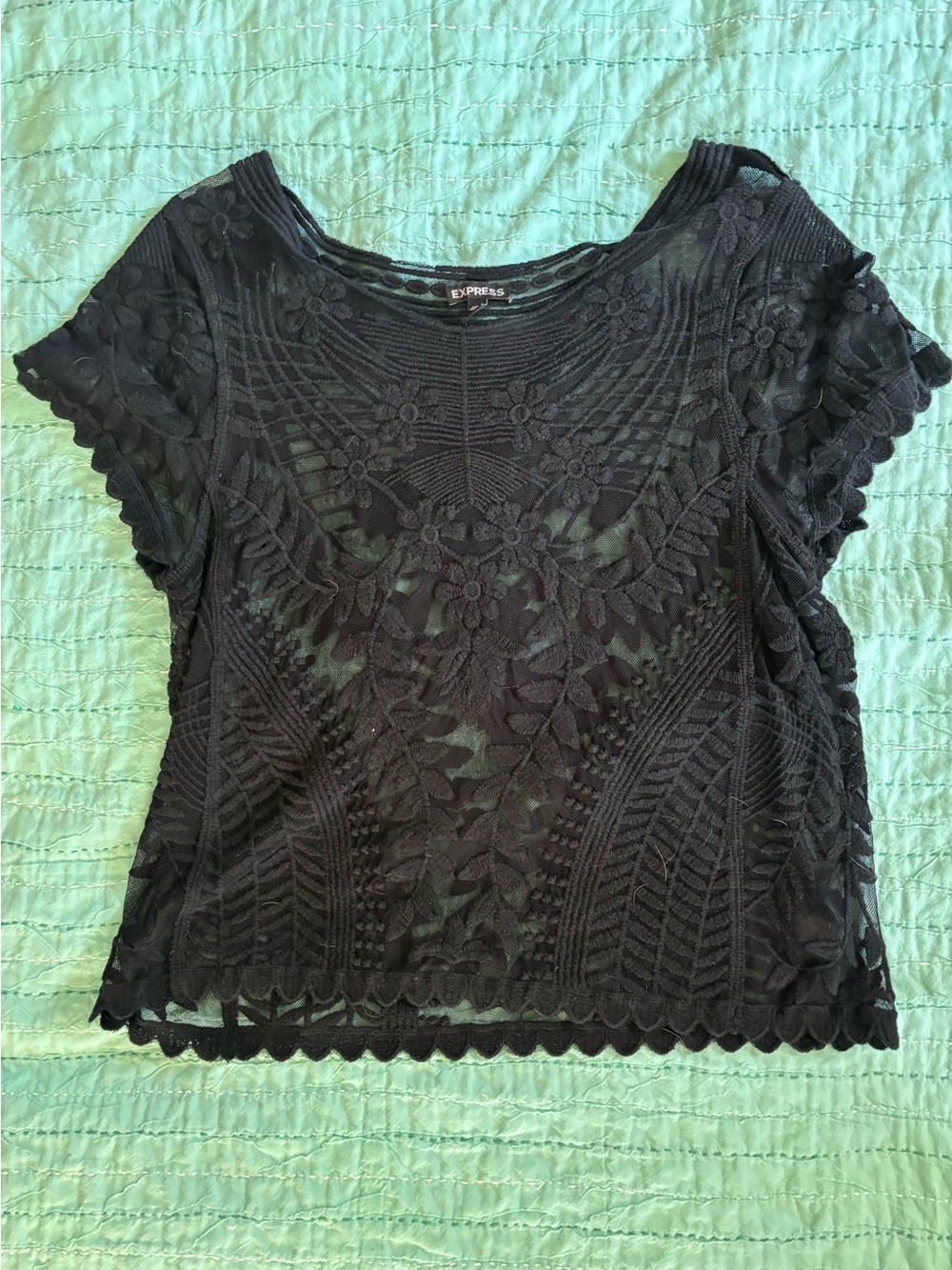 Express Black Lace Floral Top Short Sleeve Size M